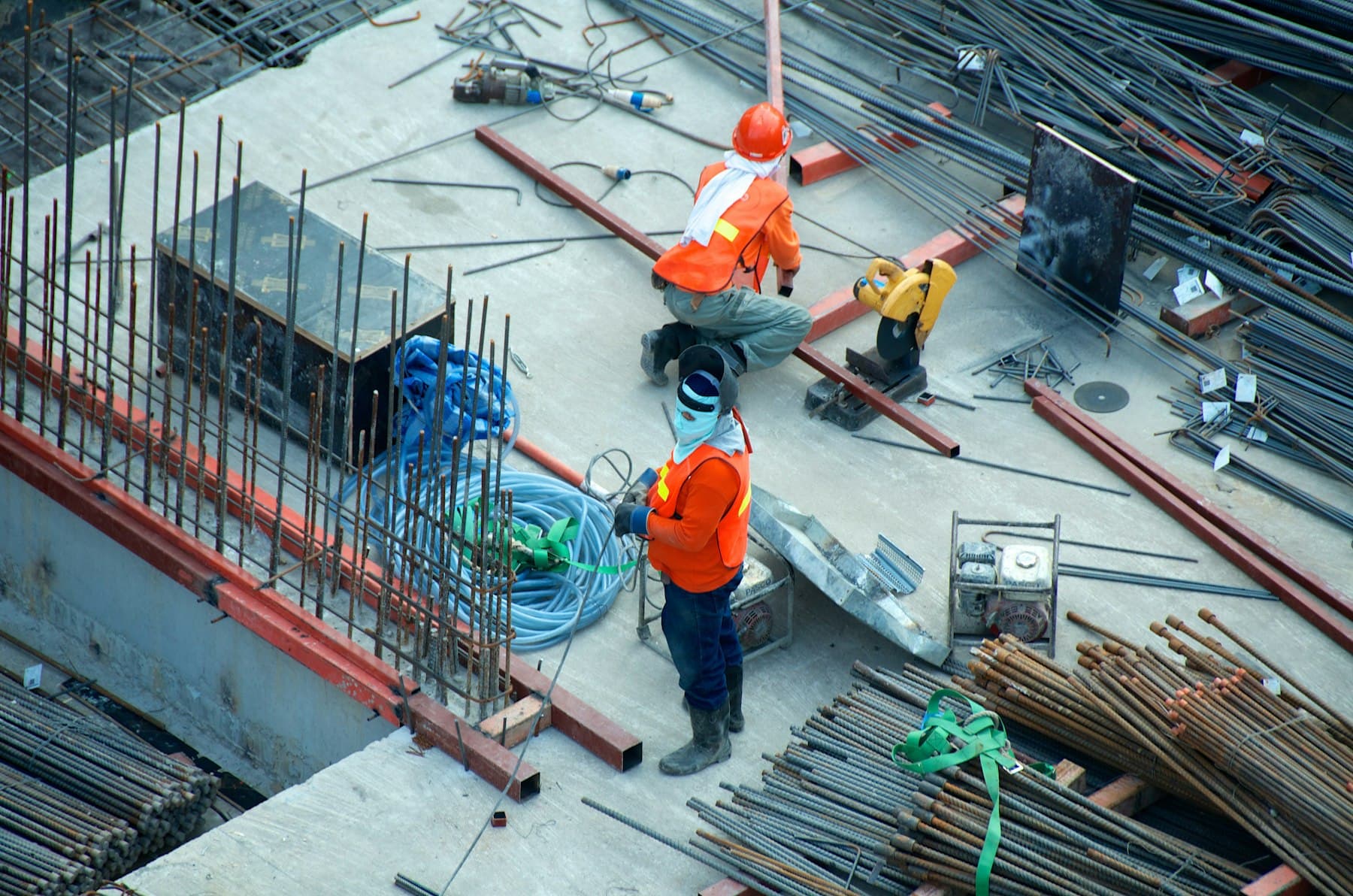 Workers on an active construction site